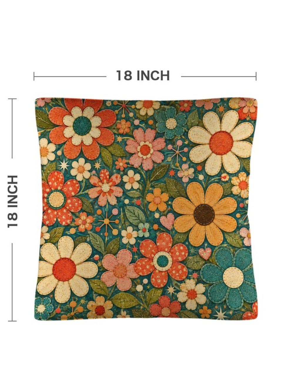 Retro Flower Pillow, 18x18 100% Polyester Faux Linen with Insert - Picture 7 of 9